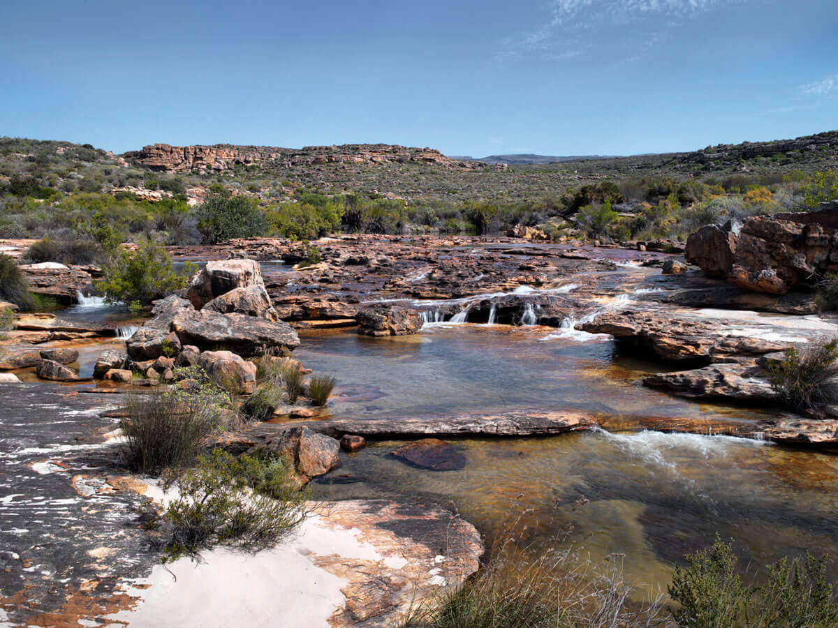 water cascading down rocks